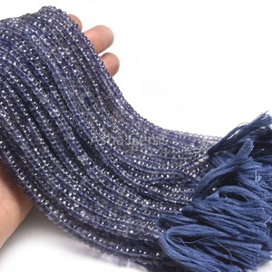 AAA Top Quality Blue Iolite Faceted Rondelle Shape Beads,11" Strand Natural Blue Iolite Indian Machine Cut Gemstone Beads, Iolite Bead SALE