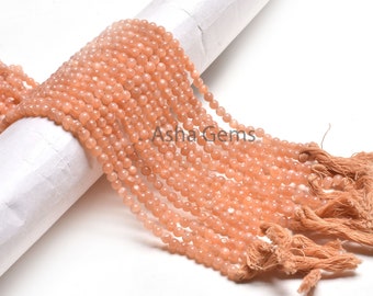 AAA Peach Moonstone Beads: 4-5mm Smooth Round Gemstone, 13" Strand
