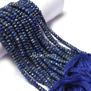 Belles perles en forme de rondelles à facettes en lapis-lazuli, 33 cm de rang de pierres précieuses en lapis bleu naturel, 4,5,5 mm de perles de forage central en lapis bijoux
