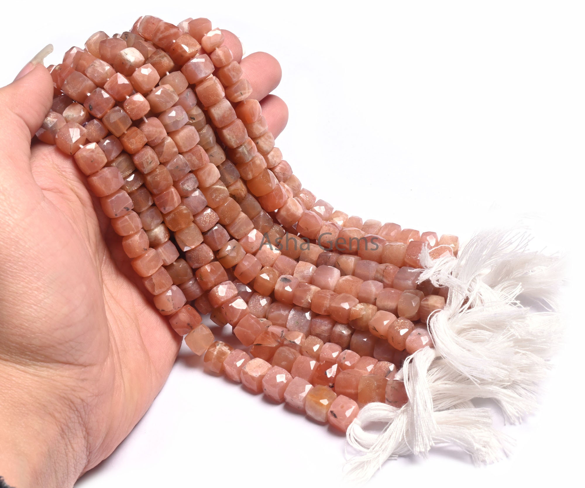 Beautiful Peach Moonstone Faceted Box Shape Gemstone Loose Beads, Natural Moonstone 3D Cube Beads Pink Moonstone Beads Jewelry making Crafts