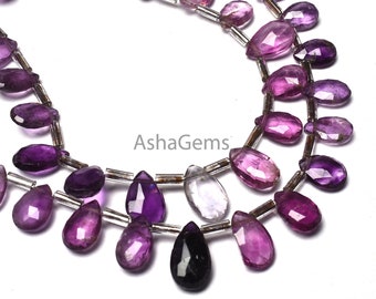 Natural Gem Brazilian Amethyst Faceted Teardrop Shape Briolette 8x6 to 9x6mm Size 8 Inch Full Strand Purple Beads for Jewelry Making