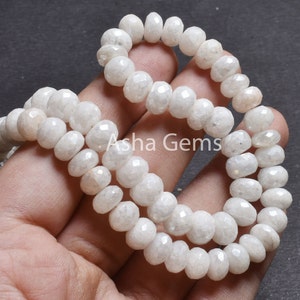 8 mm Beautiful White Silverite Faceted Rondelle Beads,14 Inch Strand Jade Silver Coated Machine Cut Center Drill Beads Jewelry makings Craft