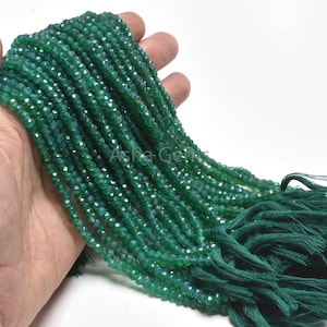 Beautiful Natural Green Onyx Faceted Rondelle Shape Gemstone Beads,13" Strand Green Onyx Beads, Fine Quality,Green Onyx Beads Jewelry Making