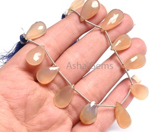 Cuentas de calcedonia color melocotón claro facetadas en forma de pera de calidad AAA, 10-20 mm, piedra preciosa de calcedonia rosa en forma de lágrima, cuentas de perforación lateral, joyería artesanal en oferta