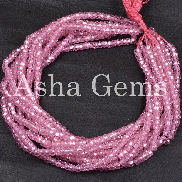 Beautiful Pink Zircon Micro Cut Beads,15 Inch Strand,AAA Quality Pink Color Zircon Faceted Rondelle Shape Beads 3 mm,Jewelry Making Crafts