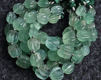 Fluorite Gemstone Beads Natural Green Fluorite Oval Carved Shape Beads Fluorite Carving Beads Semi Precious Beads