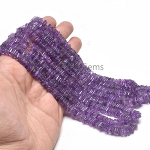 Perline di forma quadrata Heishi lisce in ametista da 5,5-6 mm, perline di pietra preziosa fatte a mano in ametista viola naturale, perline di gioielli in ametista