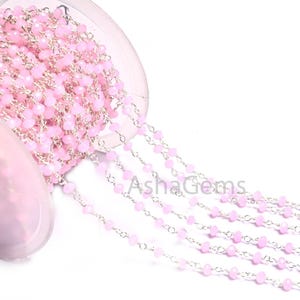 SALE Rosary Chain Silver, Gold, Black Plated Wire Wrap 3,10,50 Foot Pink Rose Quartz Hydro Faceted Bead Chain Jewelry Making Finding,3-3.5mm