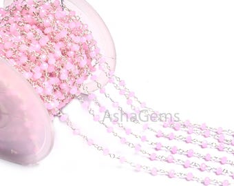 SALE Rosary Chain Silver, Gold, Black Plated Wire Wrap 3,10,50 Foot Pink Rose Quartz Hydro Faceted Bead Chain Jewelry Making Finding,3-3.5mm
