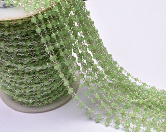 3,5,10,25 Ft,Aqua Quartz Rondelle Faceted Hydro Beaded Rosary Chain,Silver Plated Wire,Jewelery Making,Finding, Size 3-3.5 mm,Bulk Roll Wire