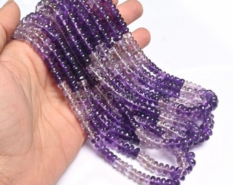 17" Strand Beautiful Amethyst Smooth Rondelle Gemstone Beads, Natural Amethyst Beads Shaded Purple Amethyst handmade Bead Jewelry Craft SALE