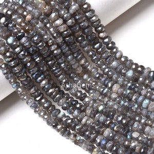 Beautiful Grey Labradorite Faceted Beads Natural Grey Labradorite Rondelle Shape Gemstone Beads Machine Cut Labradorite Jewelry Craft SALE