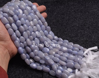 Fine Blue Lace Quartz Smooth Nugget Beads,13"Strand Gemstone Handmade Tumble Bead Jewelry