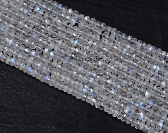 Flashy White Rainbow Faceted Rondelle Beads, Natural Blue Fire Gemstone Hand cut, Jewelry