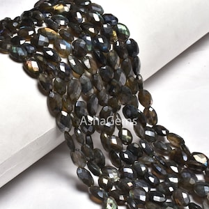 9&quot; Strand Labradorite Silver Coated Faceted Mani Oval Shape Checker Cut Gemstone Beads, Labradorite Oval Beads For Jewelry Making craft sale