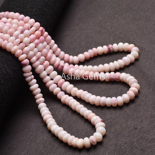 Amazing Pink Opal Smooth Rondelle Shape Beads,16"Strand Shaded Baby Pink Opal Plain Handmade Beads, Opal Loose Beads Necklace Jewelry Craft