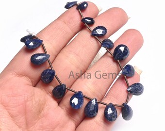 Blue Sapphire Corundum Faceted Pear Beads, Gemstone Teardrop Briolette Bead Jewelry Craft