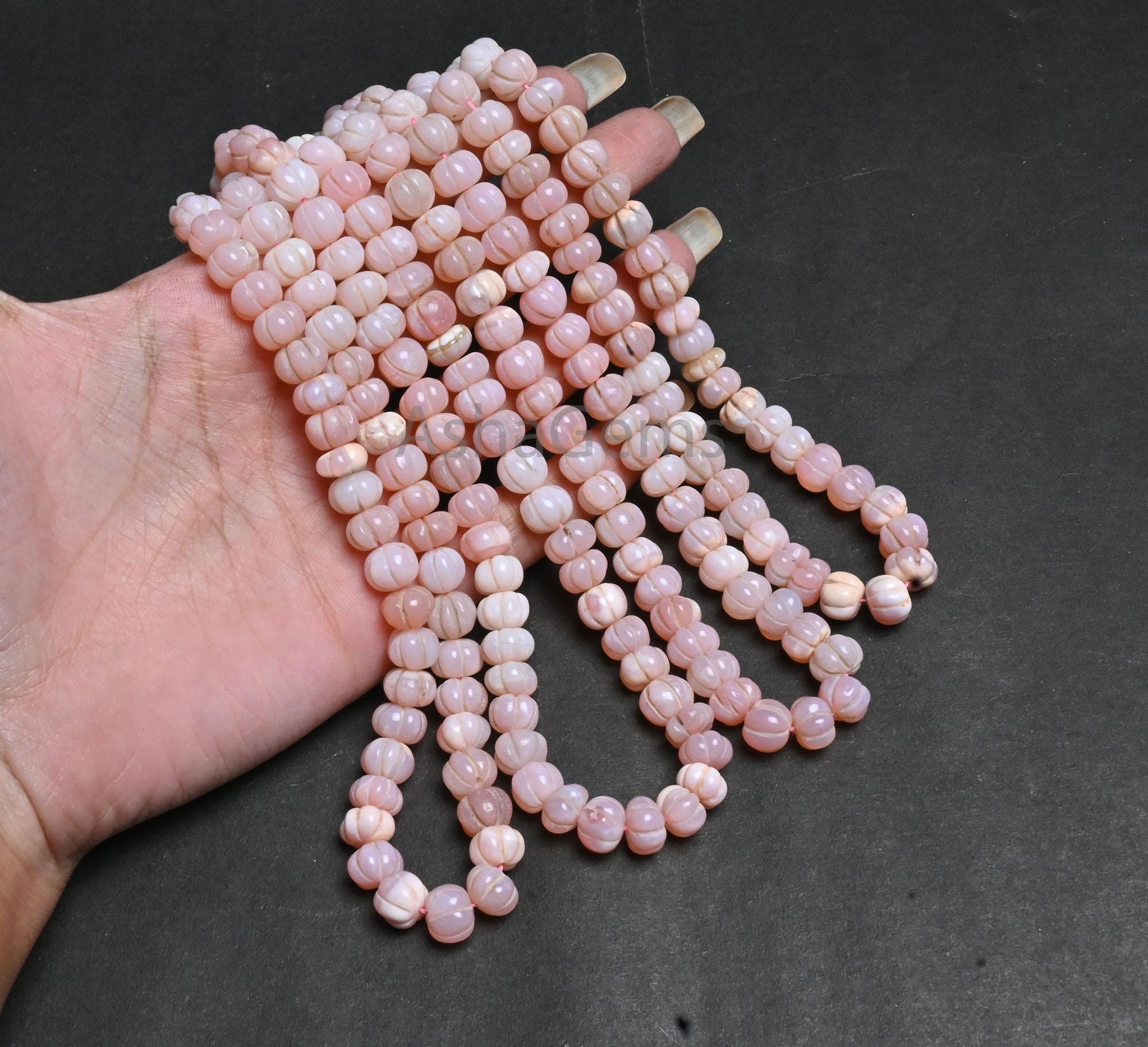 Fine Baby Pink Opal Carved Pumpkin Beads, Gemstone Carving