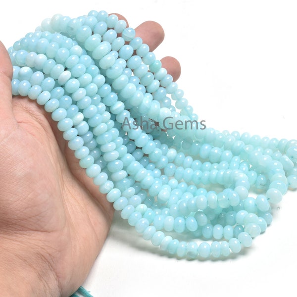 Beautiful Sea Blue Opal Smooth Gemstone Beads, AAA Sky Blue Opal Plain Rondelle Beads,16" Strand Opal beads For Jewelry Making crafts SALE