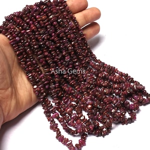 34" Strand Natural Ruby Uncut Chips Smooth Beads Gemstone, Natural Ruby Beads, AAA Quality Red Ruby Chip Tiny Nugget, Genuine Ruby Raw Beads