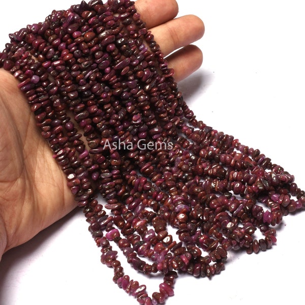 34" Strand Natural Ruby Uncut Chips Smooth Beads Gemstone, Natural Ruby Beads, AAA Quality Red Ruby Chip Tiny Nugget, Genuine Ruby Raw Beads