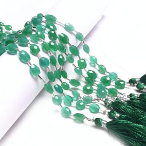 Beautiful Green Onyx Fancy Puff Oval faceted Gemstone Loose Beads110&quot; Green Onyx Indian Cut Oval Briolette Handmade Onyx Beads Jewelry Craft