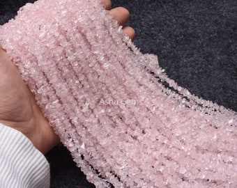 Fine Natural Rose Quartz Uncut Chips Raw Gemstone Beads,34&quot;Strand pink Rose Quartz Smooth tiny Nugget Rough Beads, Rose Quartz Bead Jewelry