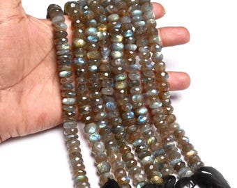 Natural Flashy Labradorite Faceted Rondelle Beads, Multi Blue Fire Gemstone Jewelry Making