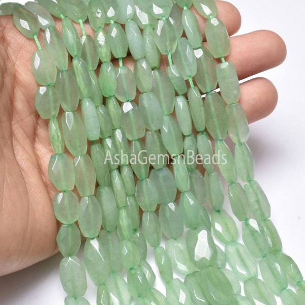 Longues perles de pierres précieuses à facettes de forme ovale fantaisie en aventurine verte, collier de perles briolettes ovales faites main en aventurine naturelle coupée par l'Inde