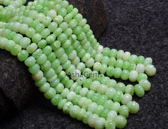 Beautiful Green Parrot Opal Carved Watermelon Beads Fine Green