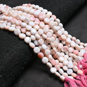 Light Pink Opal Shaded Smooth Coin Shape Beads,13" Strand Gemstone Handmade Bead Jewelry