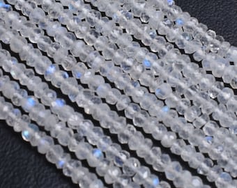 Natural Rainbow Moonstone Faceted Rondelle Shape Beads,13&quot; Strand Blue Fire Rainbow Indian Machine Cut Beads, AAA White rainbow Bead Jewelry
