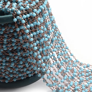 AAA quality Blue Turquoise Hydro Rondelle Faceted Beads Rosary Chain Rose Gold Plated Copper Wire Wrap Chain Jewelry Making handmade Chains