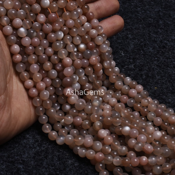 Natural Moonstone Smooth Round Shape Gemstone Beads, Sunshine Moonstone Round Ball Beads Shaded Peach Chocolate Grey Moonstone beads Jewelry