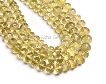 AAA Quality Lemon Quartz Faceted Rondelle Shape Beads,10"Strand Natural Lemon Faceted Gemstone Beads, Lemon Quartz Beads Jewelry Making SALE
