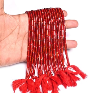 4-11 mm Beautiful Red Quartz Hydro Fancy Long Pipe Shape Beads,13" Victorian Deep Red Hydro Quartz Smooth Tube Straight Drill Beads Jewelry