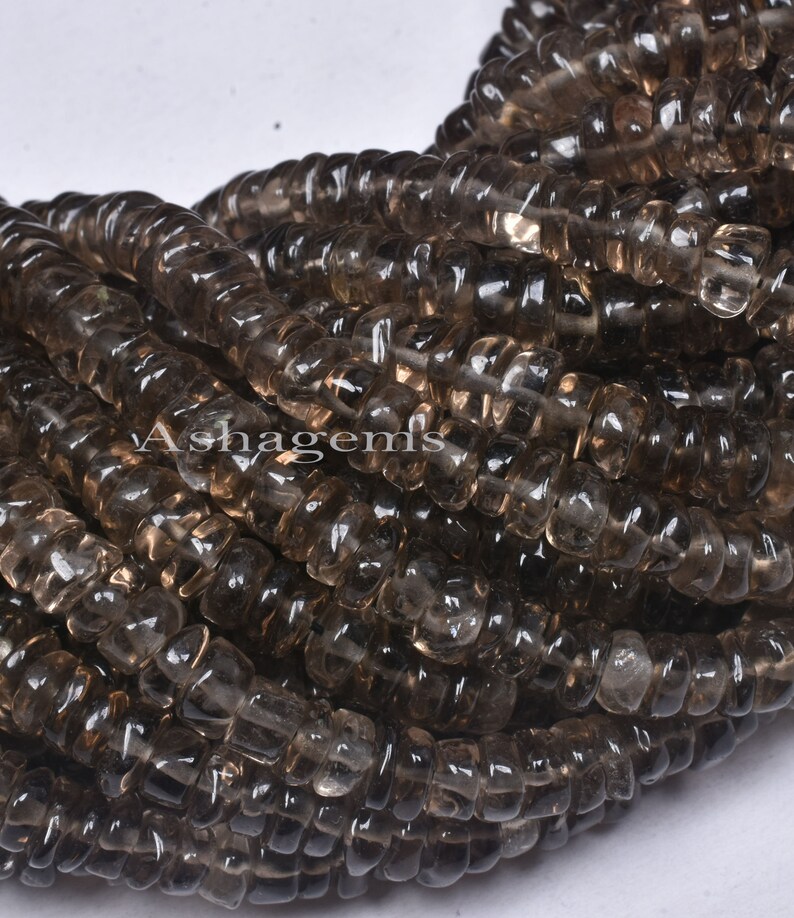 Smoky handmade Plain Wheel Shape Beads Gemstone Tyre Beads For Jewelry Crafts,5-5.5mm Natural Smoky Quartz smooth Tyre Beads,13 Inch Strand