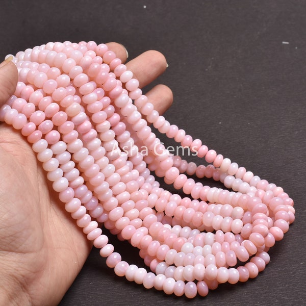 AAA Quality Pink Opal Smooth Rondelle Shape Beads, Beautiful Shaded Pink Opal Plain Handmade Gemstone Loose Bead Pink Opal Bead jewelry SALE