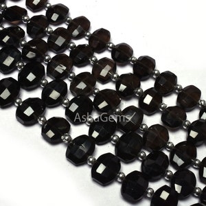 Bellissime perle di pietra preziosa sfaccettata ovale fumé, filo da 10" di perle di quarzo fumé AAA taglio a gradini, perle fumé per la creazione di gioielli.