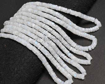 Natural Rainbow Moonstone Smooth Tyre Shape Beads, Blue Fire White Gemstone Wheel Handmade