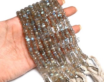 Natural Blue Fire Labradorite Faceted Beads: Flashy Gemstone Rondelle Bead Strand Jewelry