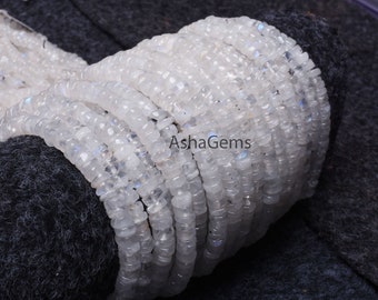 Blue Fire Rainbow Moonstone Smooth Tyre Beads,13" Natural Flash White Gemstone handmade