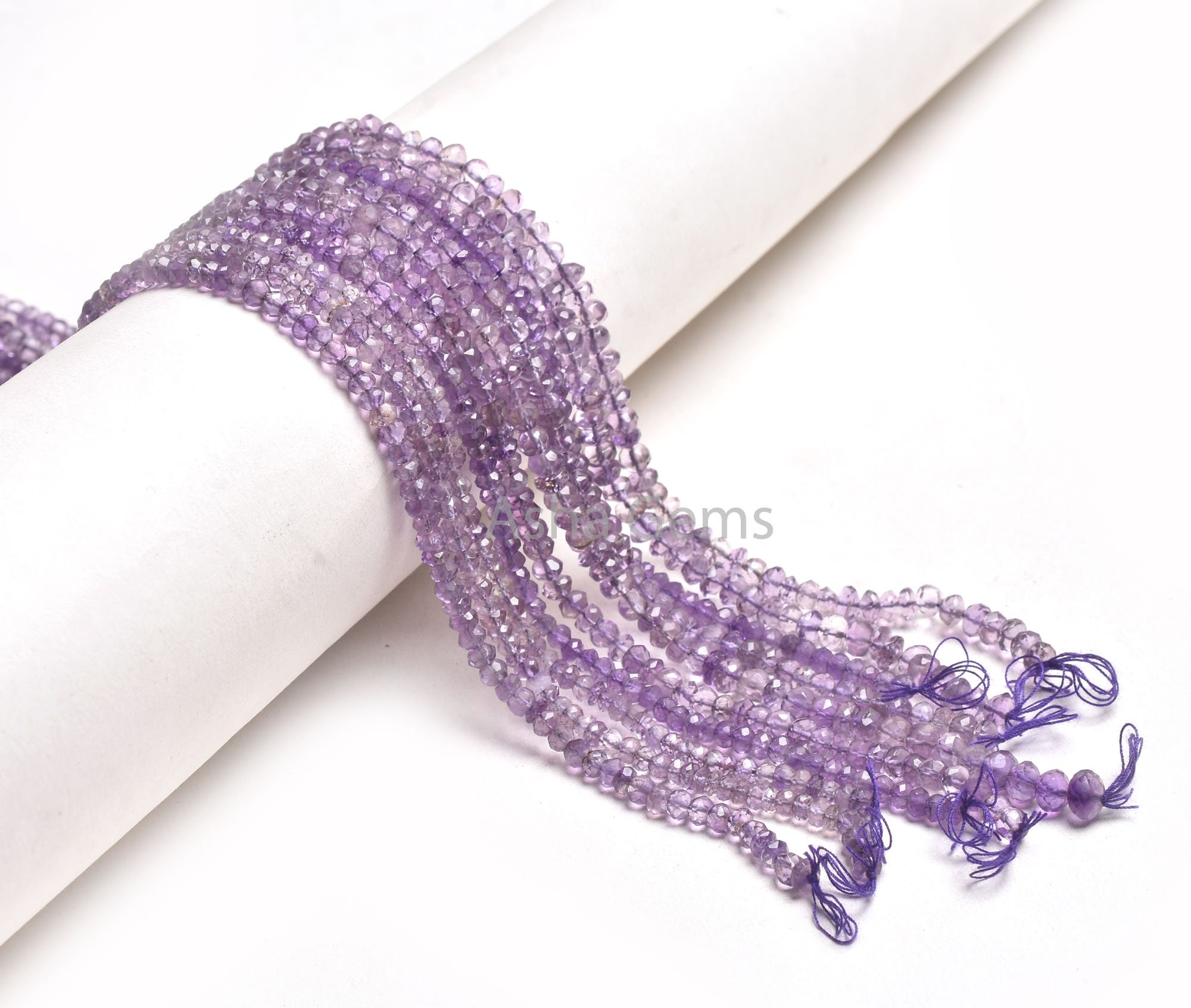 Light Purple Amethyst Rondelle Beads: 14 Inch Strand Natural