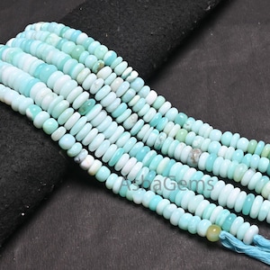 Beautiful Sky Peru Blue Opal Smooth Flat Rondelle Gemstone Loose Beads, Fine Shaded Blue Opal Plain Handmade Opal Beads Jewelry making Craft