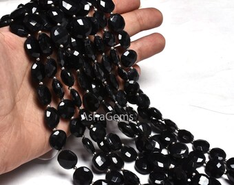 Black Onyx Faceted Coin Beads, Black Gemstone Briolette Bead For Jewelry Making Craft