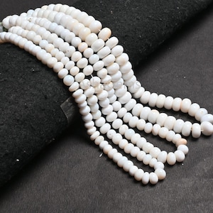 Natural White Opal Smooth Rondelle Shape Gemstone Loose Beads,16&quot; White Opal Beads, Opal Center Drill Handmade Beads Jewelry Handicraft SALE