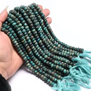 Chrysocolla Faceted Rondelle Shape Beads, Natural chrysocolla beads, Shaded Blue Chrysocolla Indian Cut Faceted Gemstone Beads Jewelry Craft