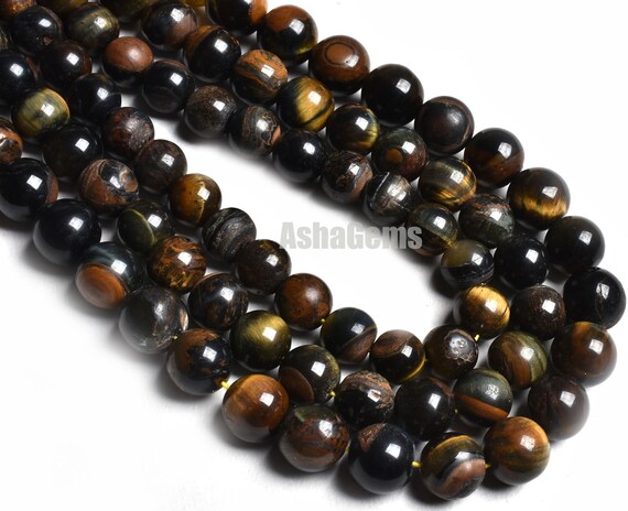 13 Strand Rare Black Tiger Eye Round Ball Beads Tiger Eye Plain