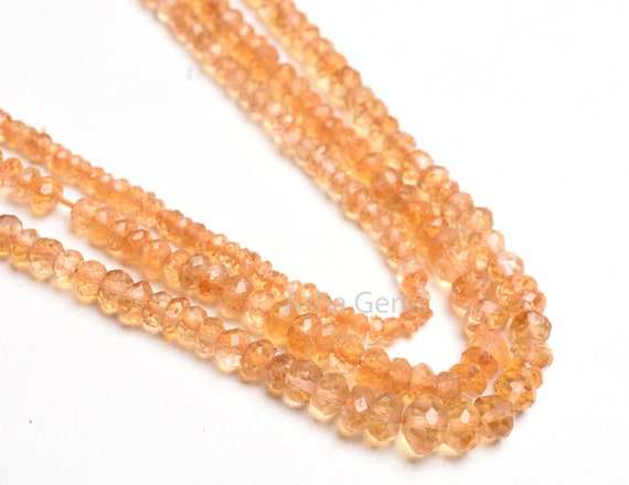 AAA シトリン ファセット ロンデルビーズ 13.5インチ ストランド 天然