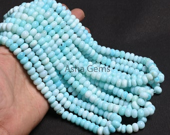 16&quot;Strand Beautiful Sky Blue Peru Opal Rondelle Shape Smooth Beads, AAA Peruvian Opal Shaded Smooth Gemstone Beads jewelry Making Craft SALE
